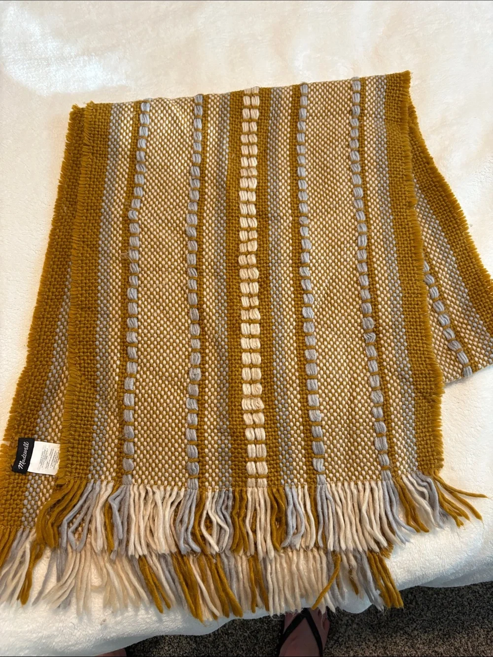 Madewell Mustard & Cream Striped Thick Scarf